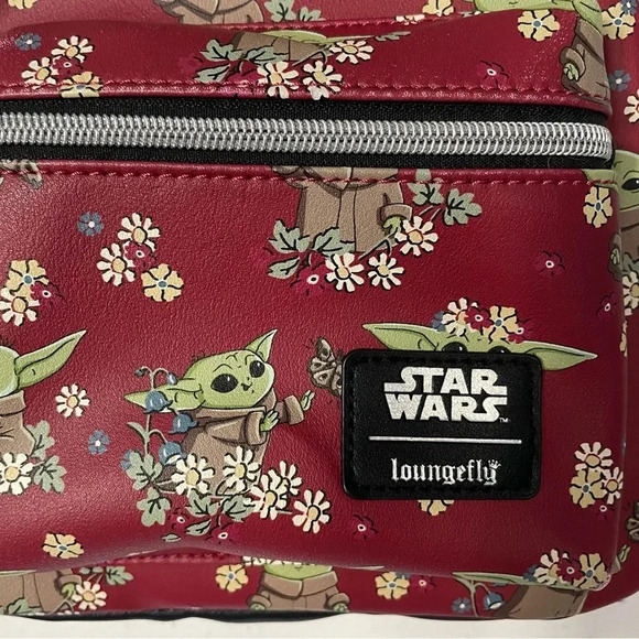 NWOT Loungefly Exclusive Star Wars Mandalorian Grogu Floral Mini Backpack - Picture 8 of 8